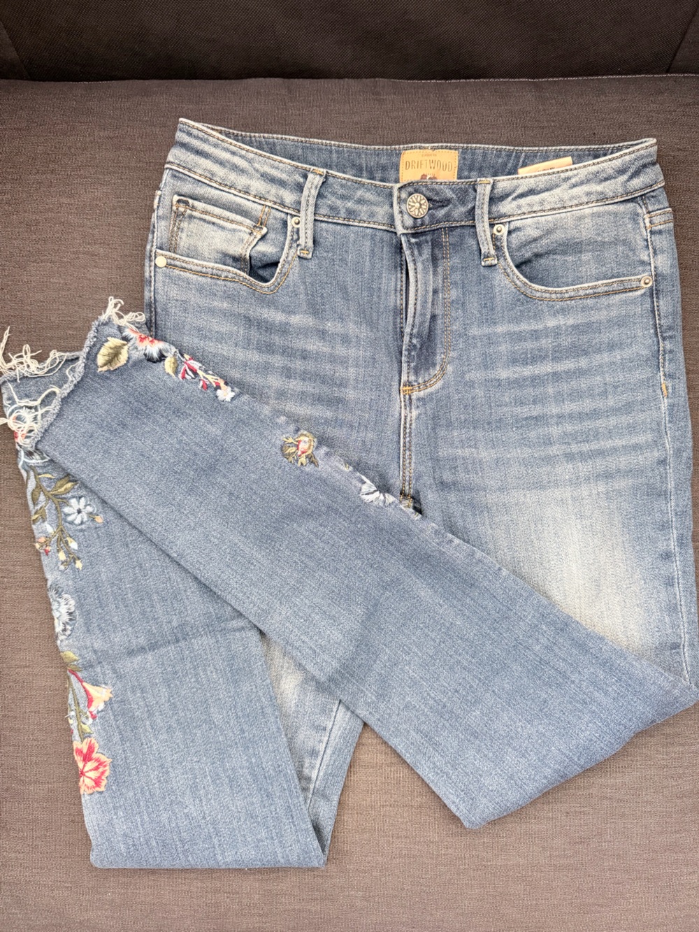 DRIFTWOOD Light Blue Skinny Jeans with Floral Side Embroidery